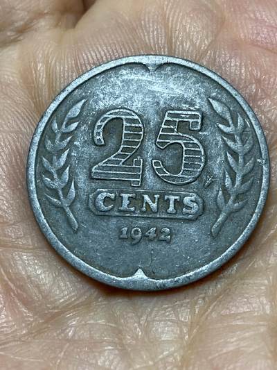 2025年第一百零五场(总第一百三十一场）外国好品散币(免佣金) - 好品–荷兰🇳🇱1942年25分(威廉明娜女王，二战德国占领时期，仅发行3年)