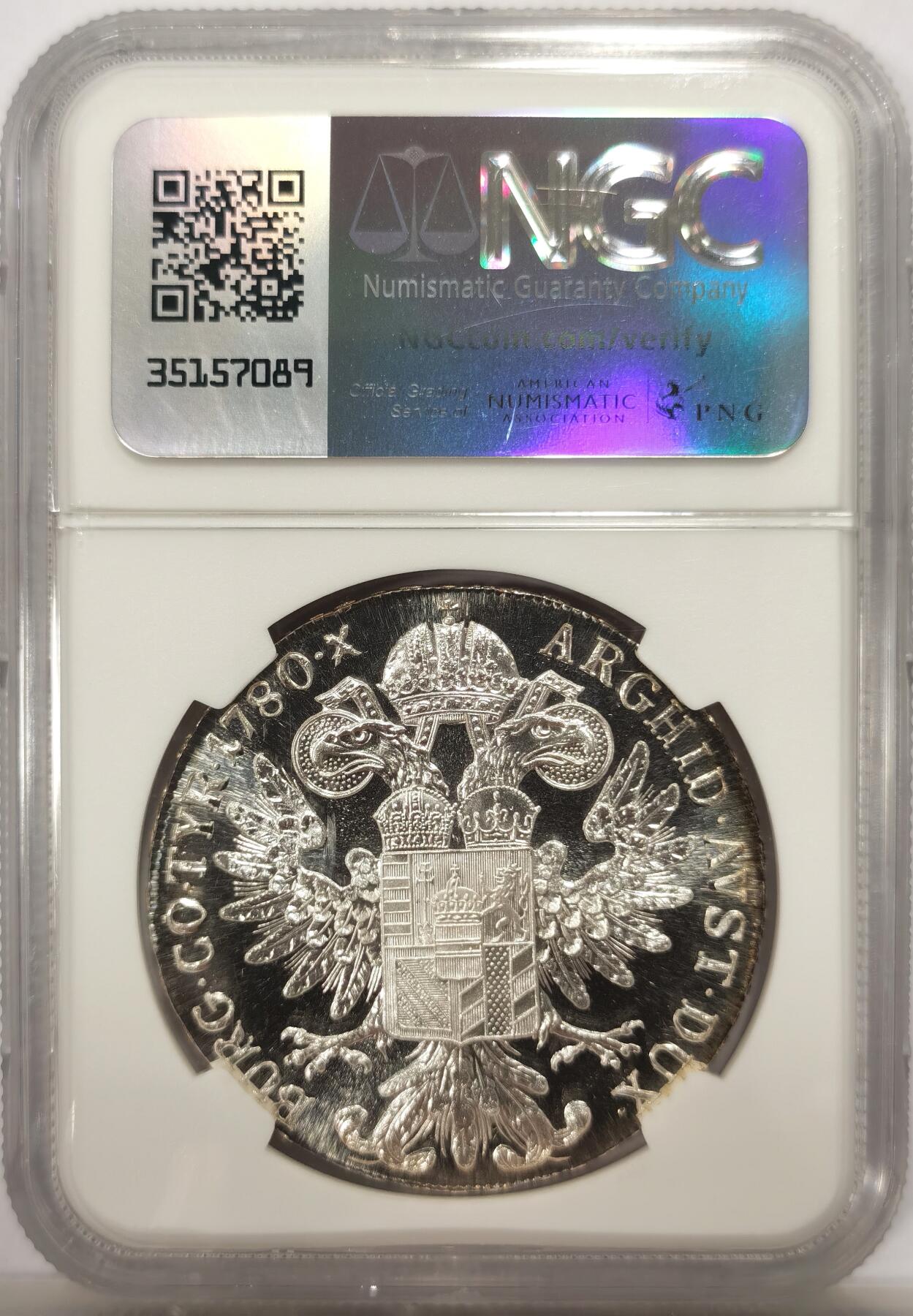 博洋堂世界钱币拍卖第142期（全场包邮） NGC MS64 唯一记录！奥地利1780年特蕾莎大奶妈1泰勒银币，目录号HAFNER-51c，为上世纪早期维也纳厂铸造的少量错版，背面铭文错打成ARGHID，非常罕见