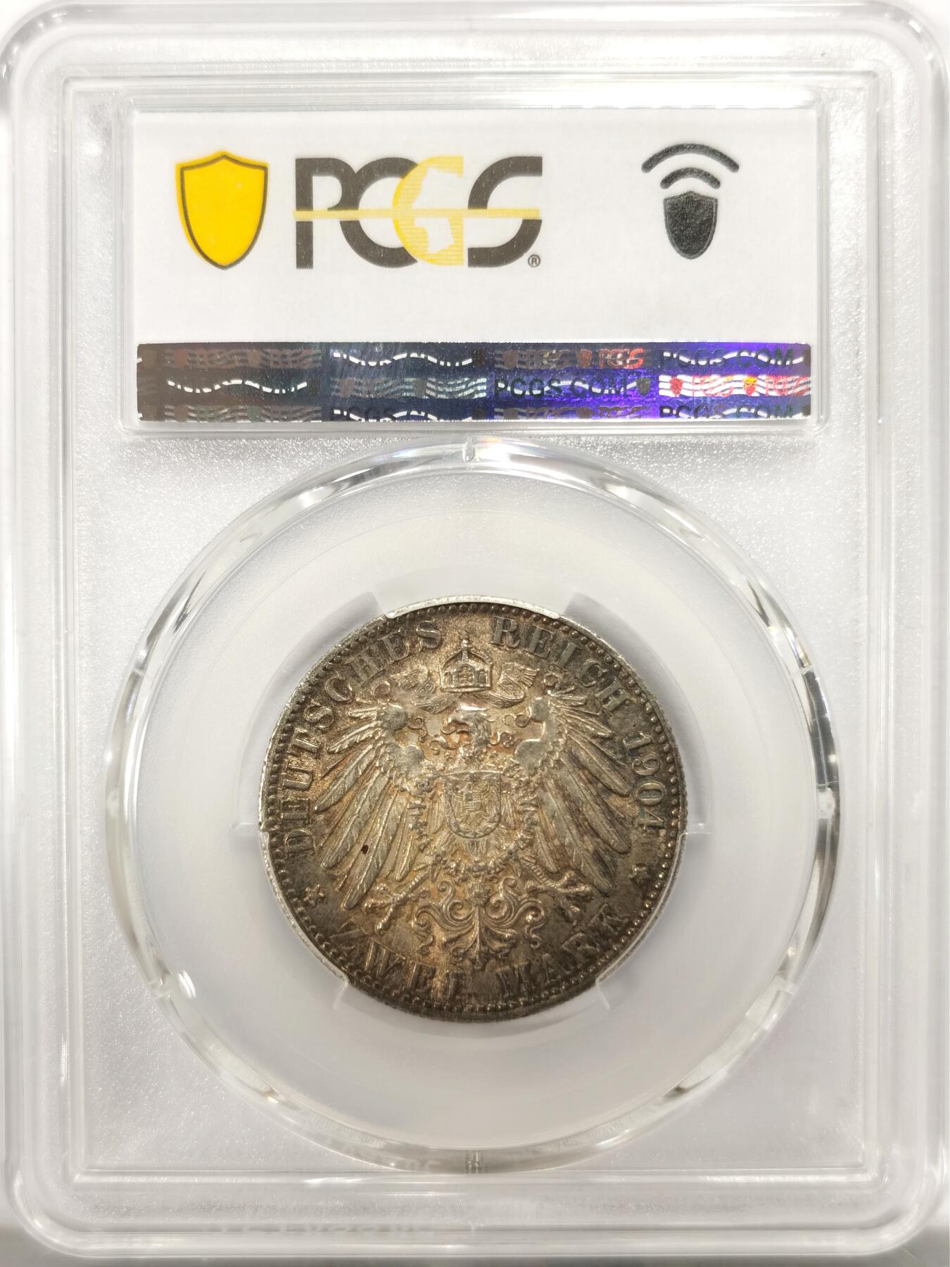 博洋堂世界钱币拍卖第142期（全场包邮） PCGS MS66 德国不莱梅自由市1906年流通2马克银币。金色包浆，超高分，状态非常好！