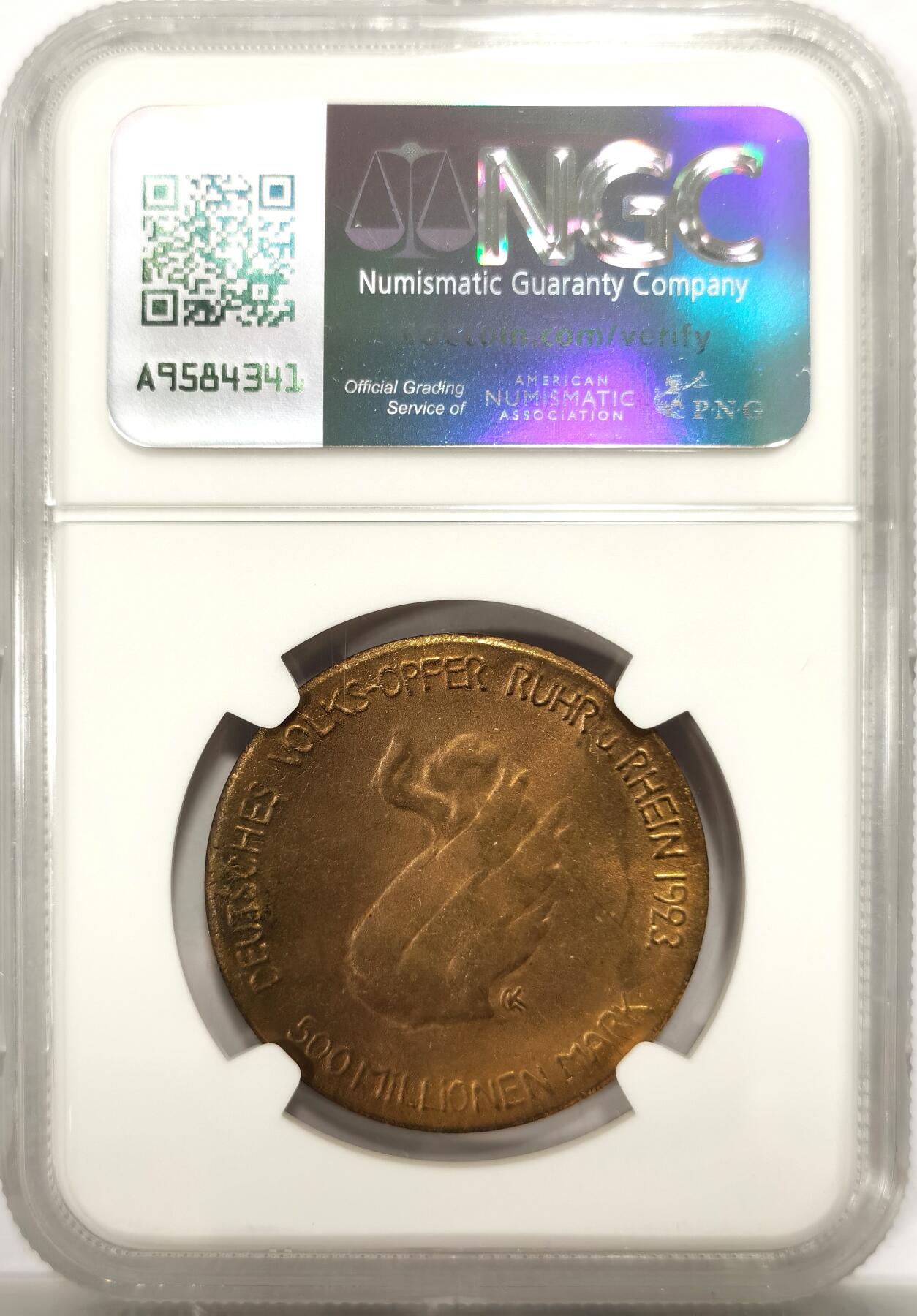 博洋堂世界钱币拍卖第142期（全场包邮） NGC MS64 亚军分！德国1923年鲁尔与莱茵地区5亿马克，名家卡尔哥茨作品，非常少见的品种，更高分仅一枚。