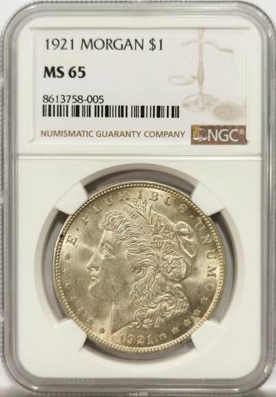 博洋堂世界钱币拍卖第142期（全场包邮） - NGC MS65 美国1921年摩根银币，卷拆极品，光度极佳，一步到位的好品相。