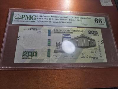 长老汇蛇年精选第五十九场拍卖 - 2019洪都拉斯200伦皮拉纸钞，PMG 66