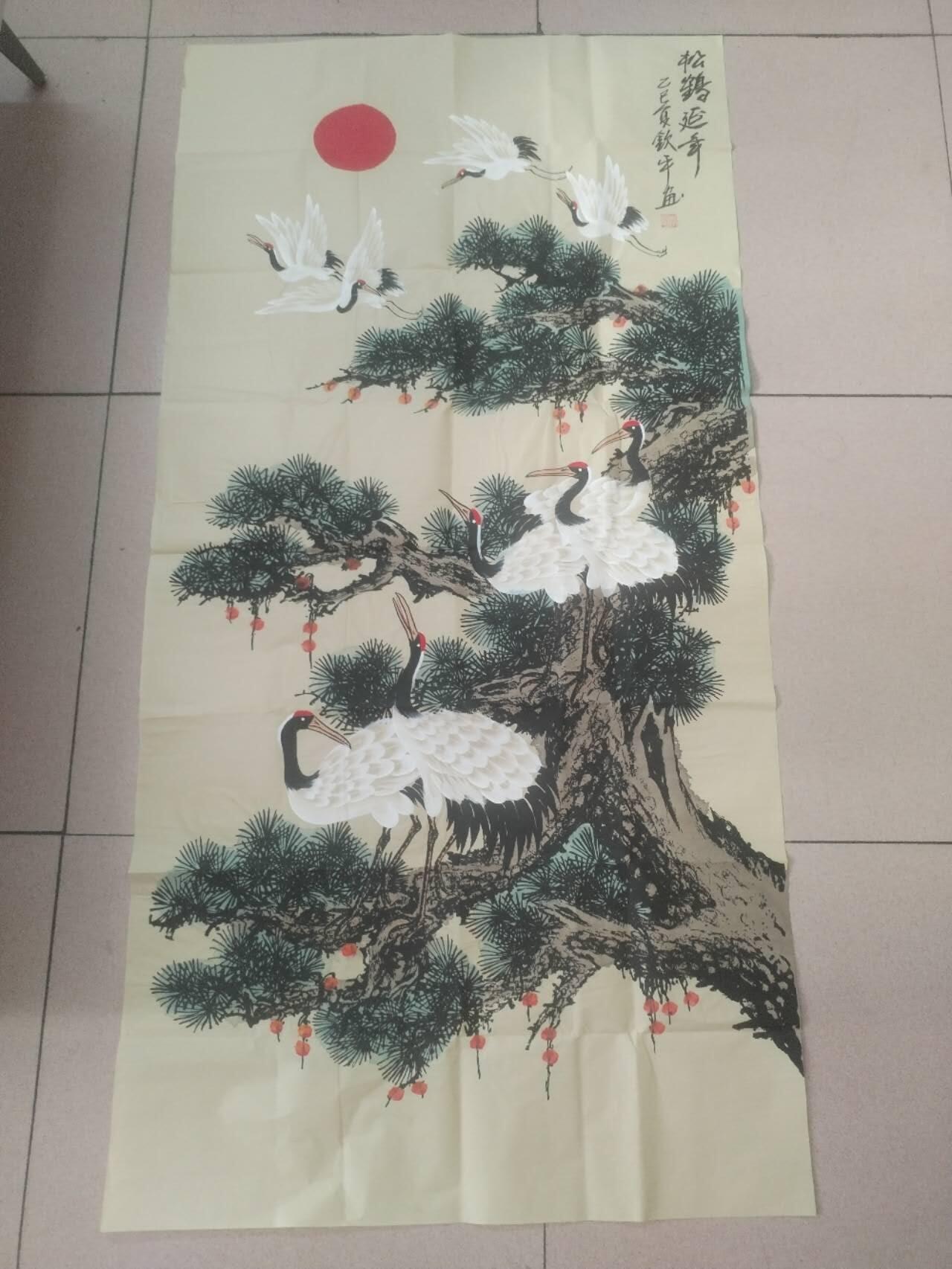 国画 书法 李钦平老师 松鹤延年。140—70cm。