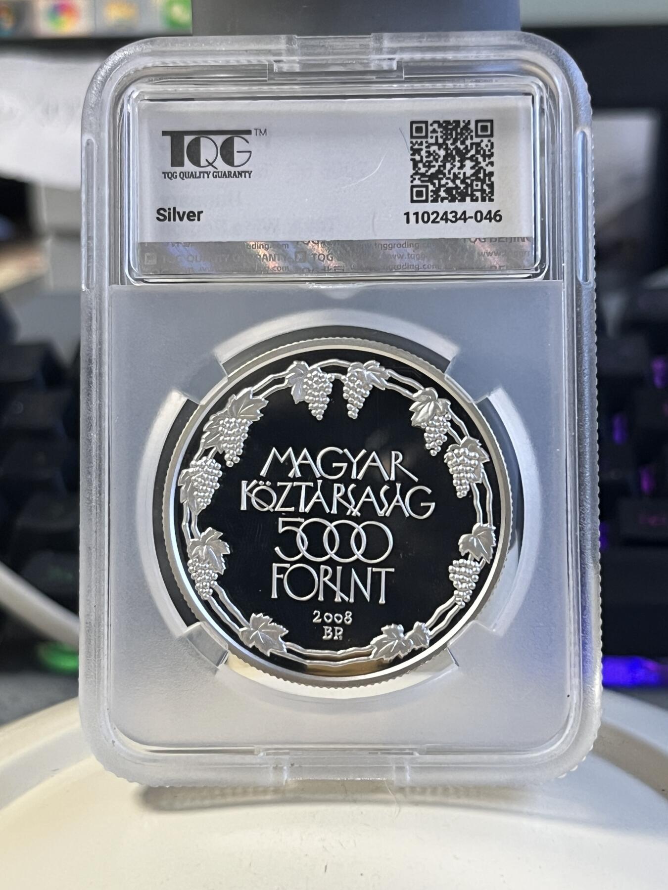 第177期拍卖【长期征集拍品】 匈牙利2008年5000福林精制银币 克劳斯获奖币 欧洲之星-托卡伊葡萄酒产区 TQG PF69UC