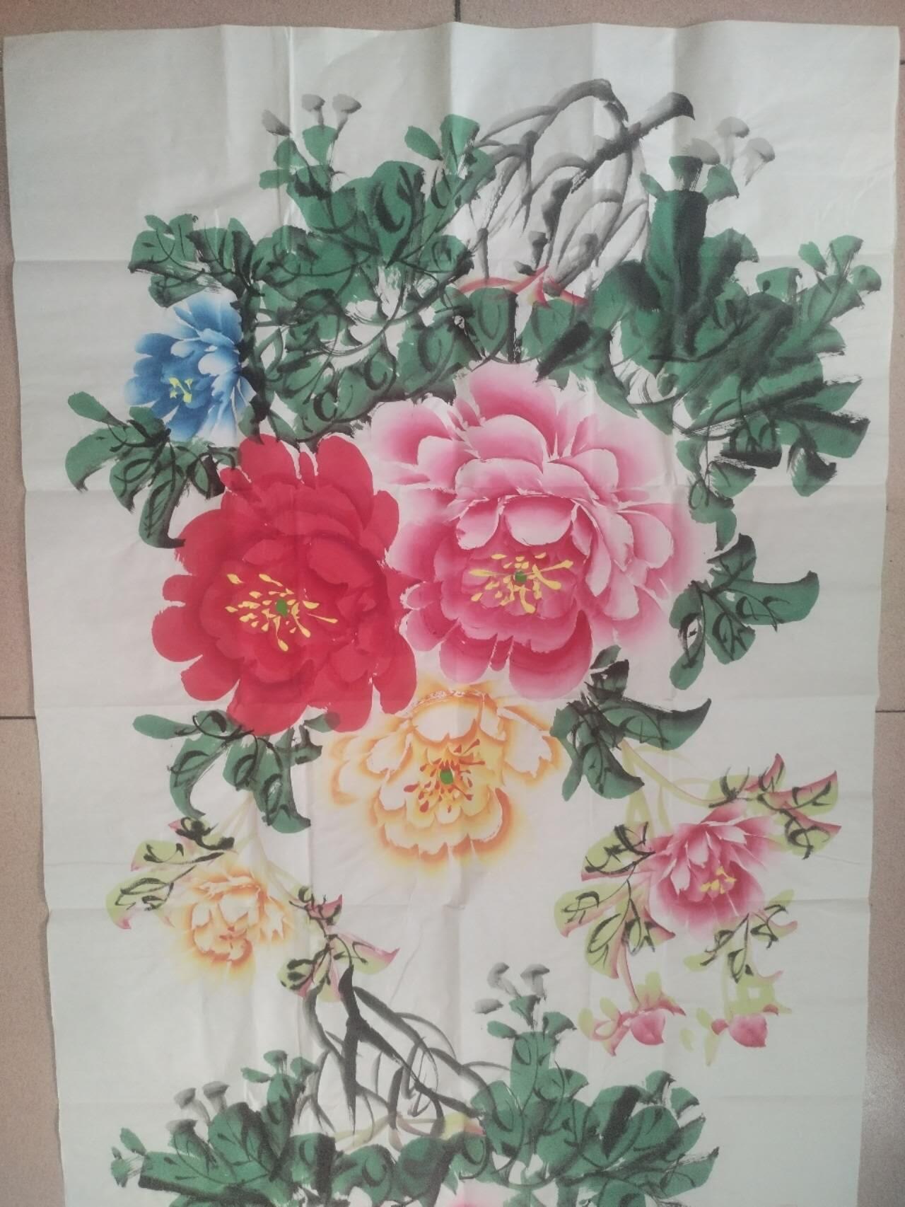 国画 书法 王绣老师手绘 花开富贵。140-70cm。