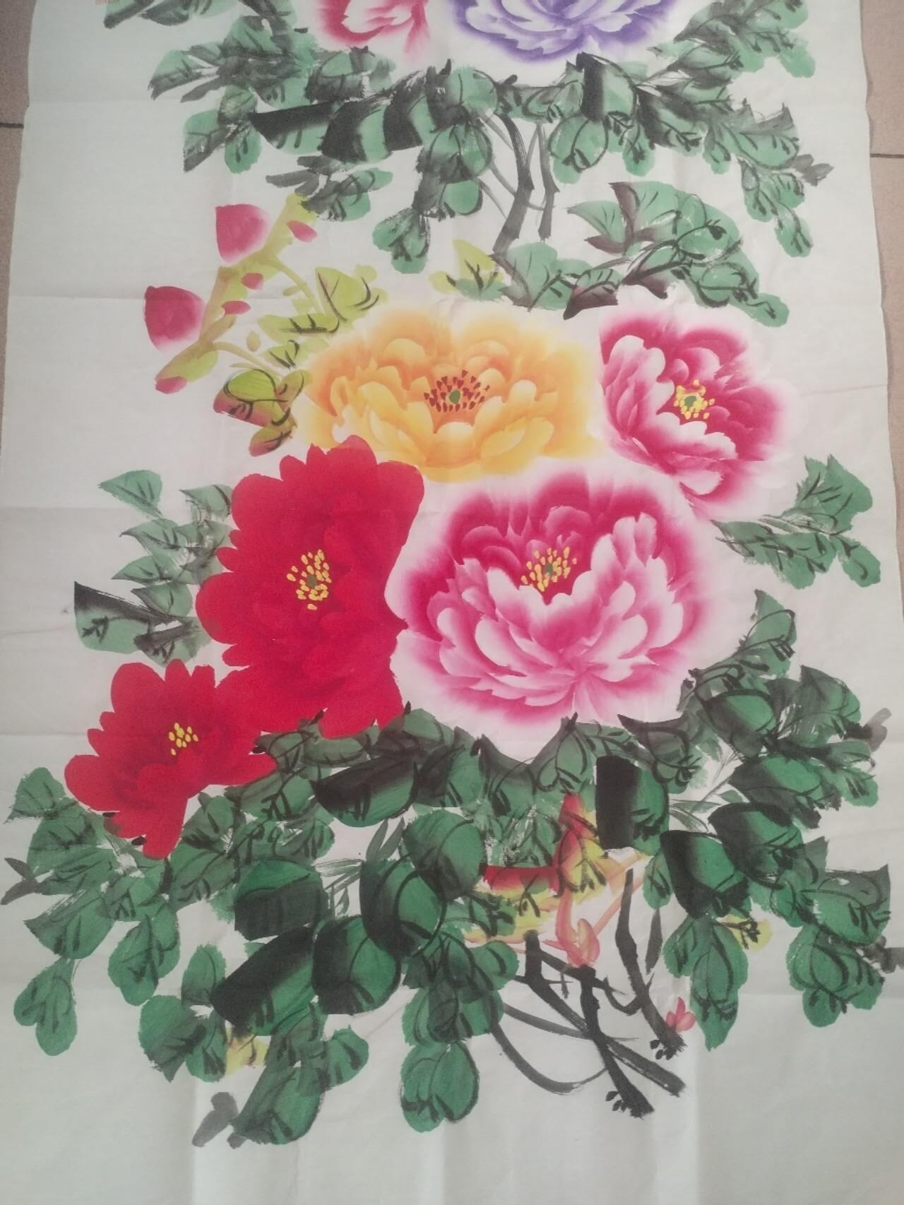 国画 书法 吴雅君老师手绘 花开富贵。140-70cm。