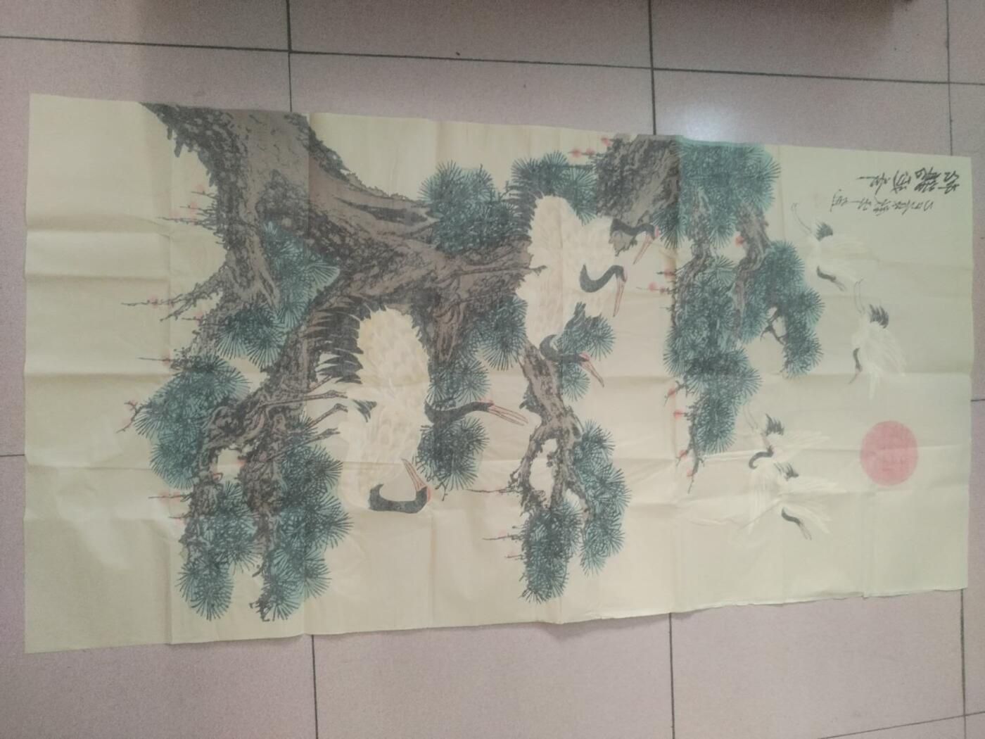 国画 书法 李钦平老师 松鹤延年。140—70cm。