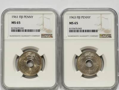 博洋堂世界钱币拍卖第142期（全场包邮） - NGC MS65 英属斐济1961、1963年1便士2枚一对