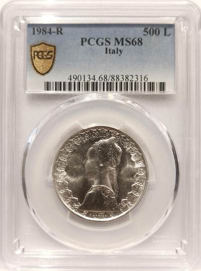 博洋堂世界钱币拍卖第142期（全场包邮） - PCGS MS68 意大利1984年人妻帆船500里拉银币 意大利现代币名誉品 发行量7.7万枚 该枚亚军分 普制高分难得 更高分仅1枚