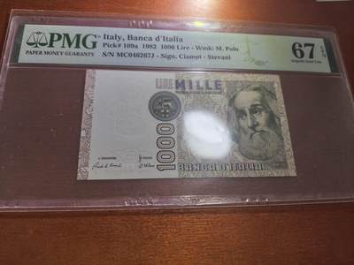 长老汇蛇年精选第五十九场拍卖 - 1982意大利马可波罗1000里拉纸钞，PMG 67
