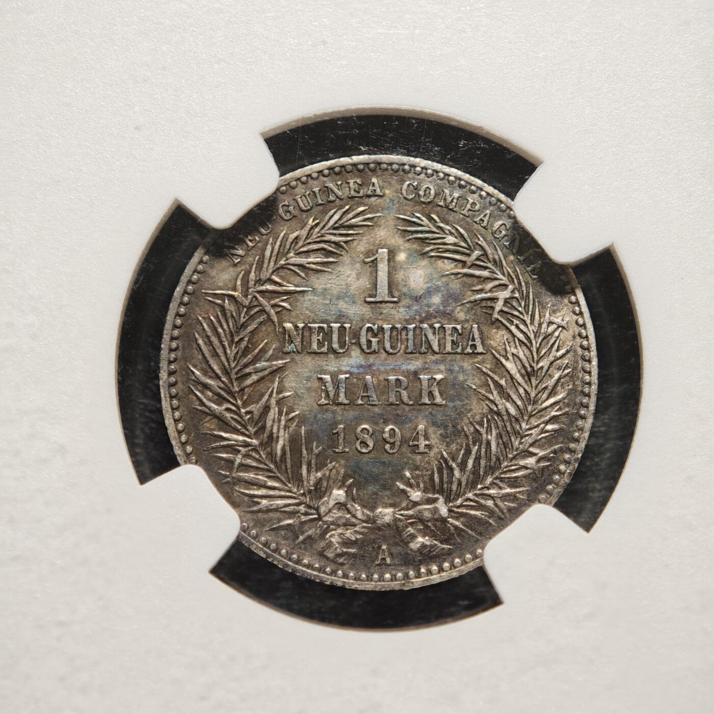 【德藏】世界币章拍卖第149期（拍品征集中~欢迎藏友联系） 1894年 徳属新几内亚1马克银币 NGC AU 细节完美 状态极佳 稀少品种 
