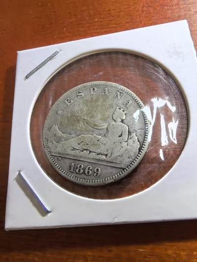 长老汇蛇年精选第五十九场拍卖 - 1869（69）西班牙拿花2比塞塔银币，10克835银，马德里造币厂，克书XF40分200美金（2）