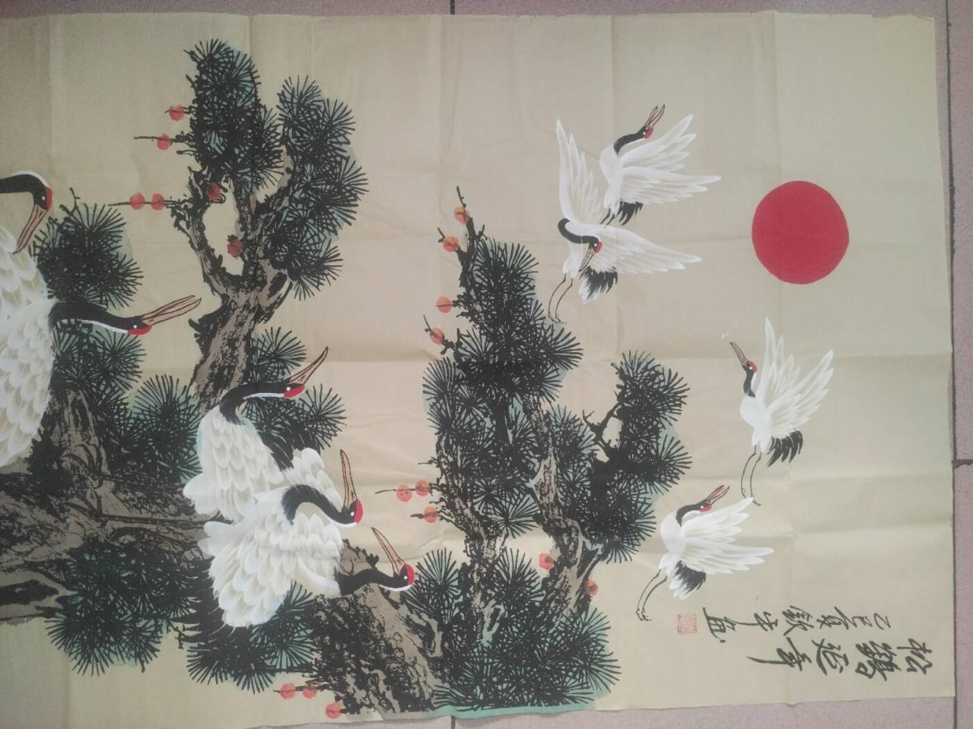 国画 书法 李钦平老师 松鹤延年。140—70cm。