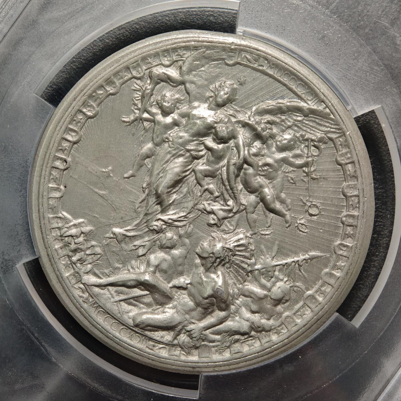 【德藏】世界币章拍卖第149期（拍品征集中~欢迎藏友联系） 1892年 世界哥伦布博览会白色金属高浮雕纪念大章 PCGS SP64 状态极佳 浮雕感极强 