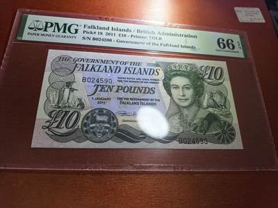 长老汇蛇年精选第五十九场拍卖 - 2011福克兰群岛10镑纸钞，PMG 66