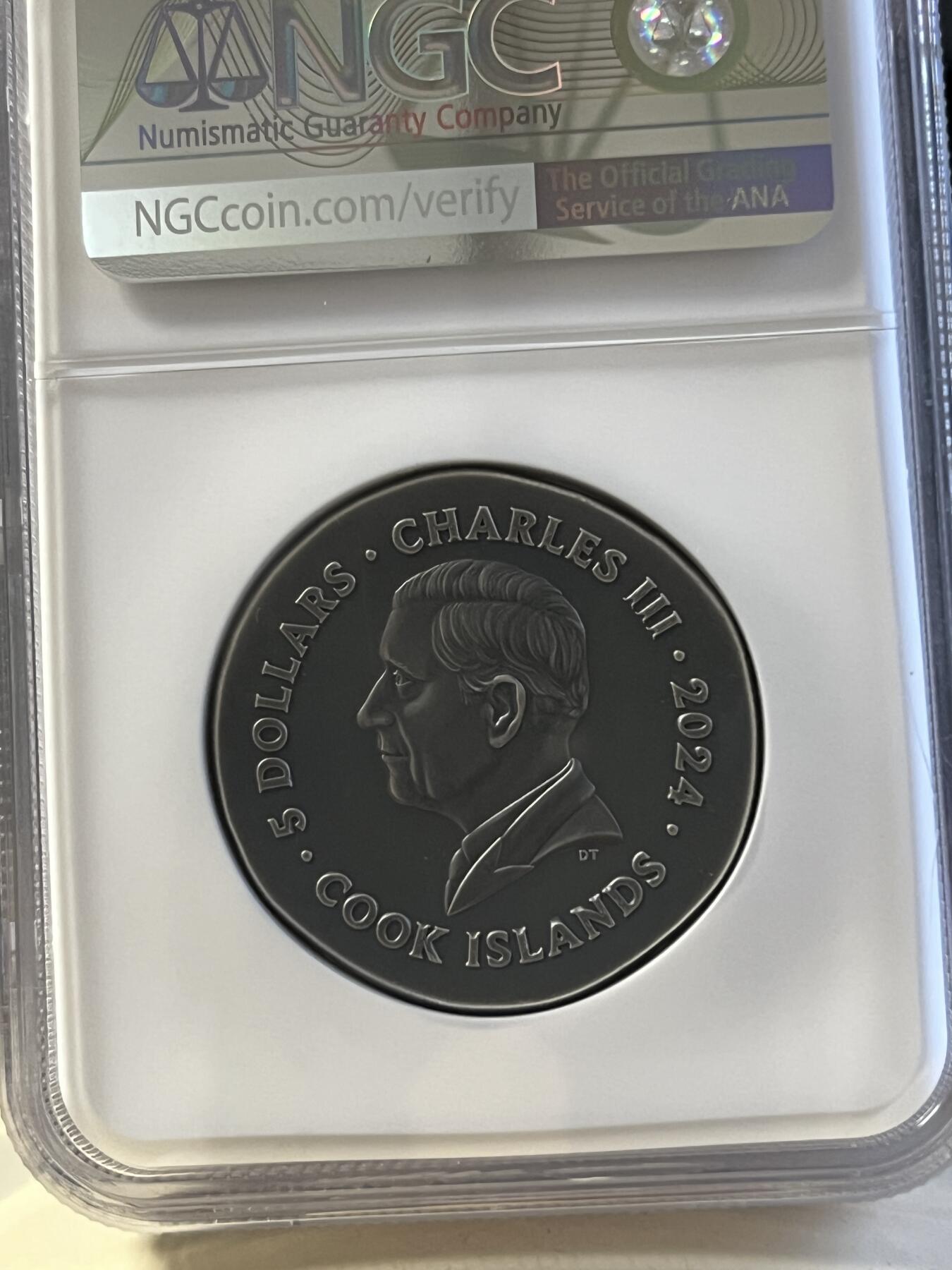 第177期拍卖【长期征集拍品】 首期NGC-MS70 ANTIQUED 库克2024年发行古希腊货币5（超高浮雕狮鹫设计）仿古银币（CIT重现千年货币复刻：1盎司克重，999纯银，33MM，限量999枚，盒证齐全）