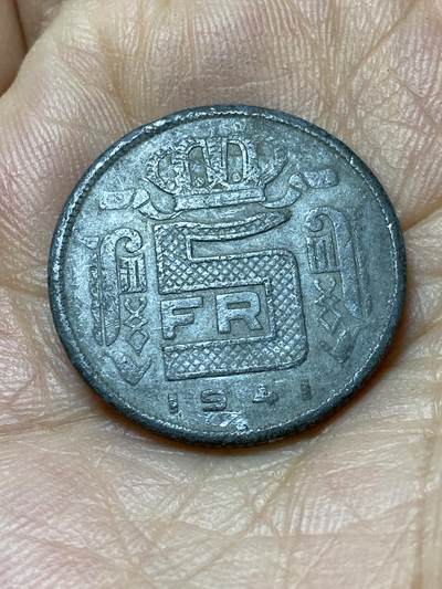2025年第一百零六场(总第一百三十二场）外国好品散币(免佣金) - 比利时🇧🇪1941年5法郎(利奥波德三世，二战德国占领时期，荷语版首发年)