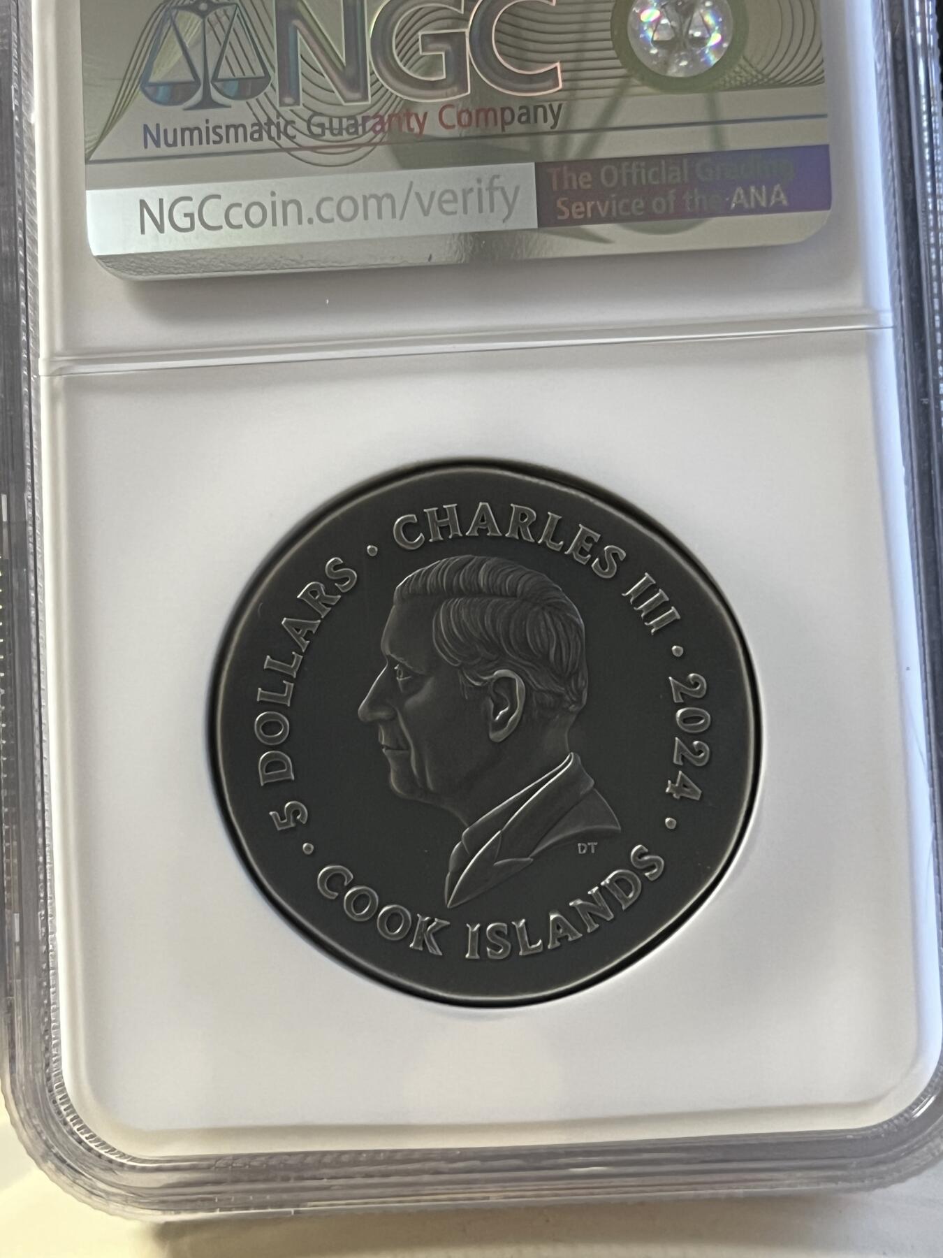 第177期拍卖【长期征集拍品】 首期NGC-MS70 ANTIQUED 库克2024年发行古希腊货币5（超高浮雕狮鹫设计）仿古银币（CIT重现千年货币复刻：1盎司克重，999纯银，33MM，限量999枚，盒证齐全）
