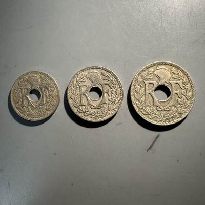 蒂克钱币-第43场 外国硬币散币场 平价自动拍 - 法国 1920年代 生丁辅币 三枚