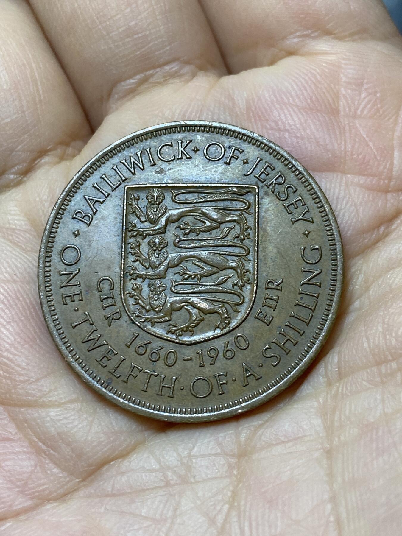 2025年第一百零六场(总第一百三十二场）外国好品散币(免佣金) 英属泽西岛🇯🇪1960年1/12先令(查理一世国王登基300周年纪念币)