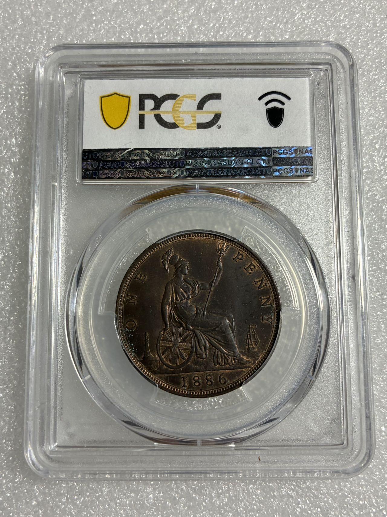 PCGS MS62BN 英国1886年 维多利亚 一便士 铜币