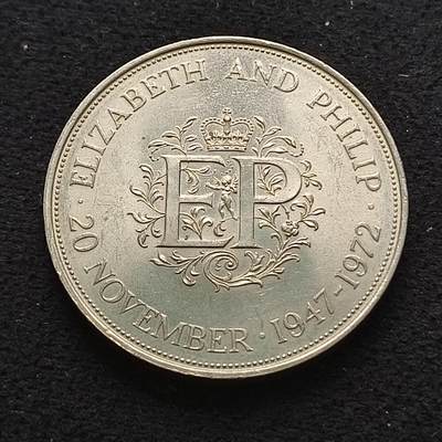 【全场包邮】纯粹捡漏拍466场-待排序 - 英国1972年1克朗女王银婚克朗型纪念币