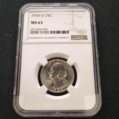 【全场包邮】纯粹捡漏拍467场-待排序 - 美国1959年华盛顿25分银币-NGC MS63