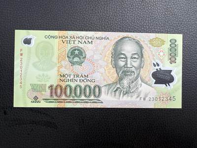 桂P钱币文化工作室拍卖第四十三期 - 越南10万盾塑料钞，阶梯号，UNC品相