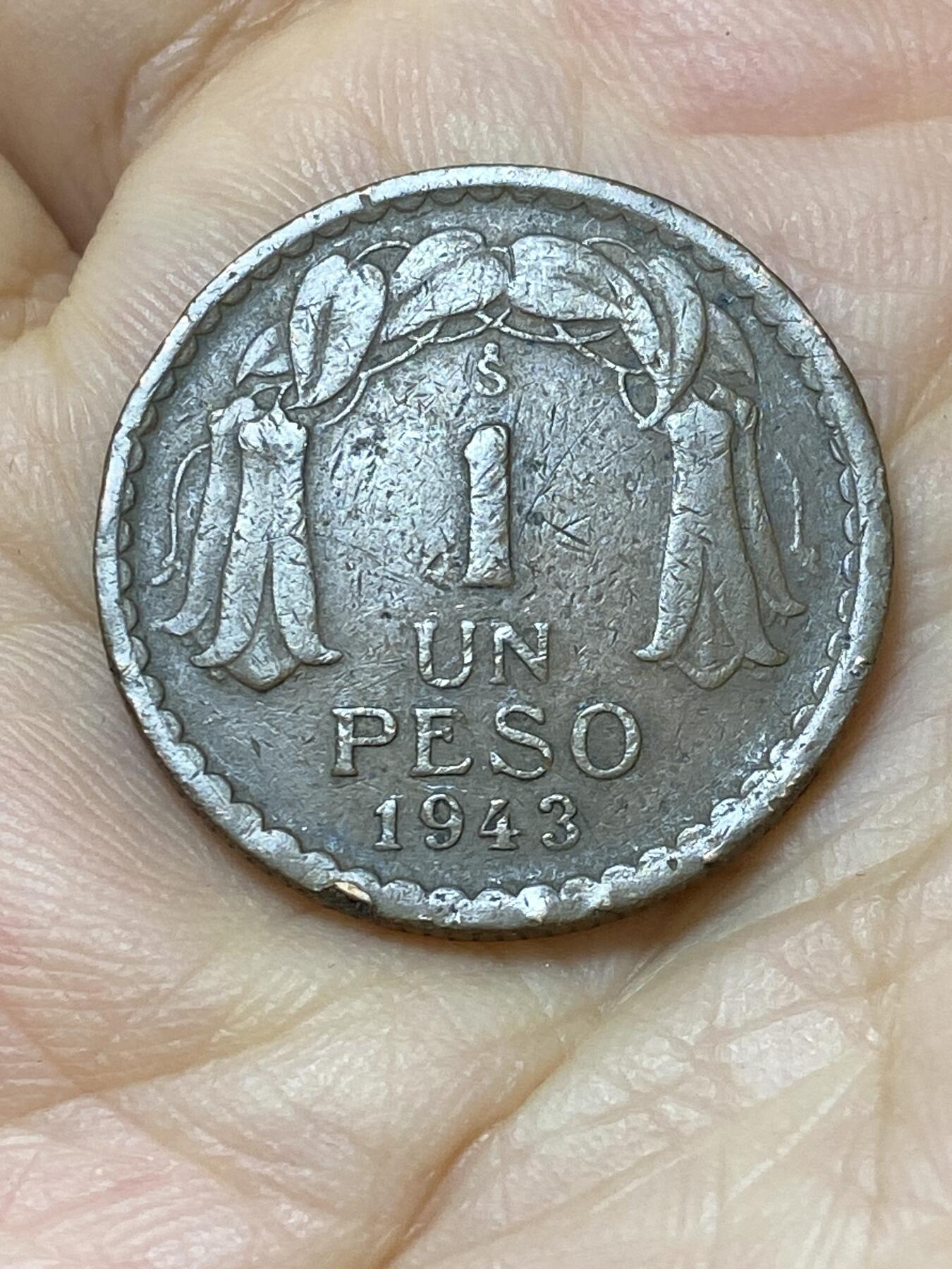2025年第一百零六场(总第一百三十二场）外国好品散币(免佣金) 智利🇨🇱1943年1比索(1942–1954年版)
