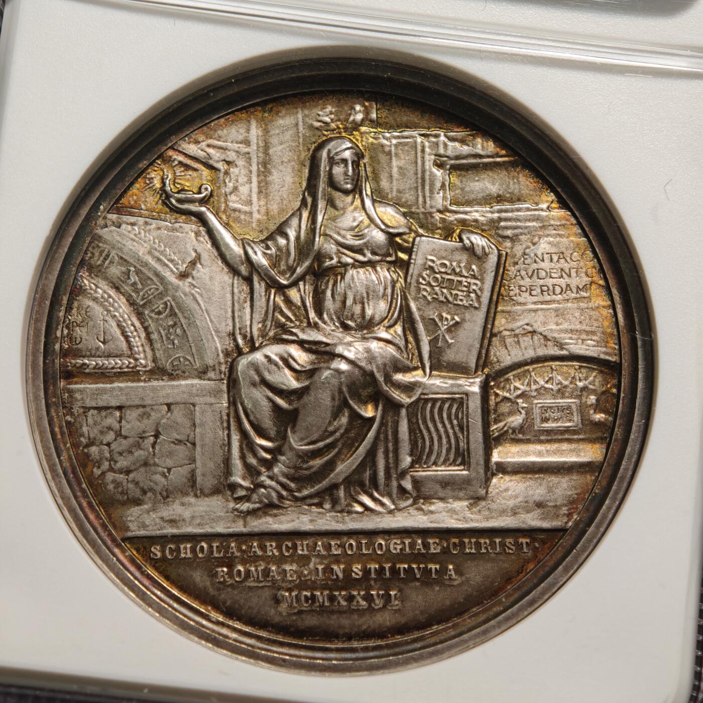 【德藏】世界币章拍卖第149期（拍品征集中~欢迎藏友联系） 1926年 梵蒂冈庇护十一世教皇 高浮雕纪念银章 NGC MS62 黄油彩包浆 浮雕感极强