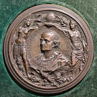 【德藏】世界币章拍卖第149期（拍品征集中~欢迎藏友联系） - 1892年 意大利纪念哥伦布美洲发现400周年高浮雕大铜章 原盒 大尺寸 细节刻画丰富 立体感极强  直径约：59.1mm；重约：92.5g