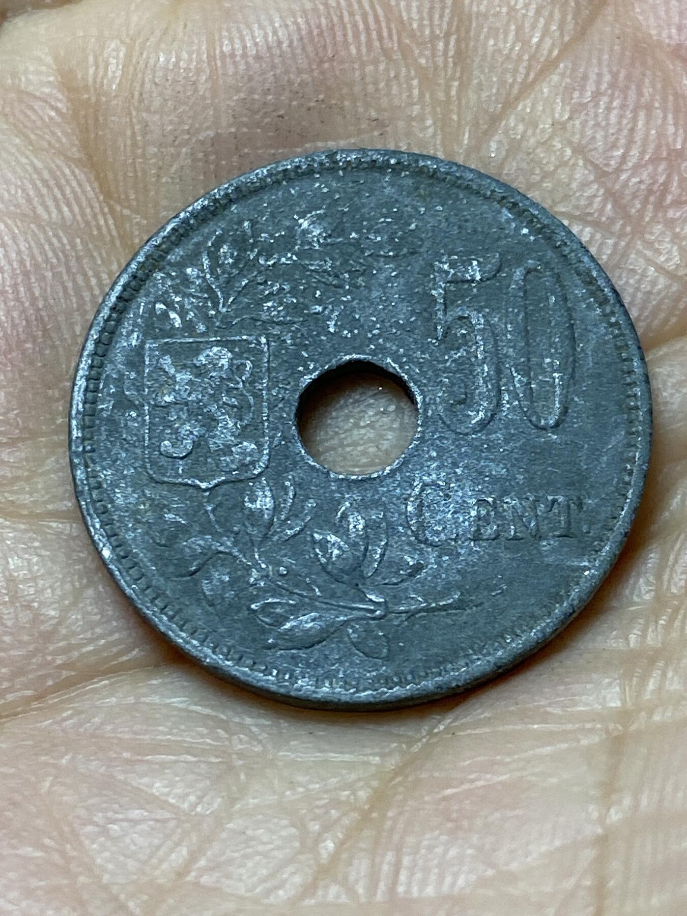 2025年第一百零六场(总第一百三十二场）外国好品散币(免佣金) 少见–比利时🇧🇪1918单年份50分锌币(阿尔贝一世，一战德国占领时期)