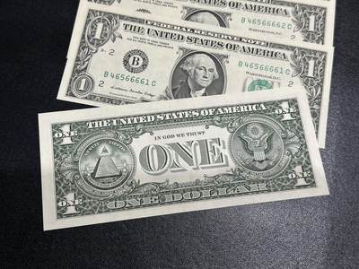 《外钞收藏家》第五百七十四期（精选场）（本平台长期征集拍品、欢迎藏友们联系合作） 1988年美国1美元 含数三5个6  七张一起 全新 个别极轻微荧光不绝