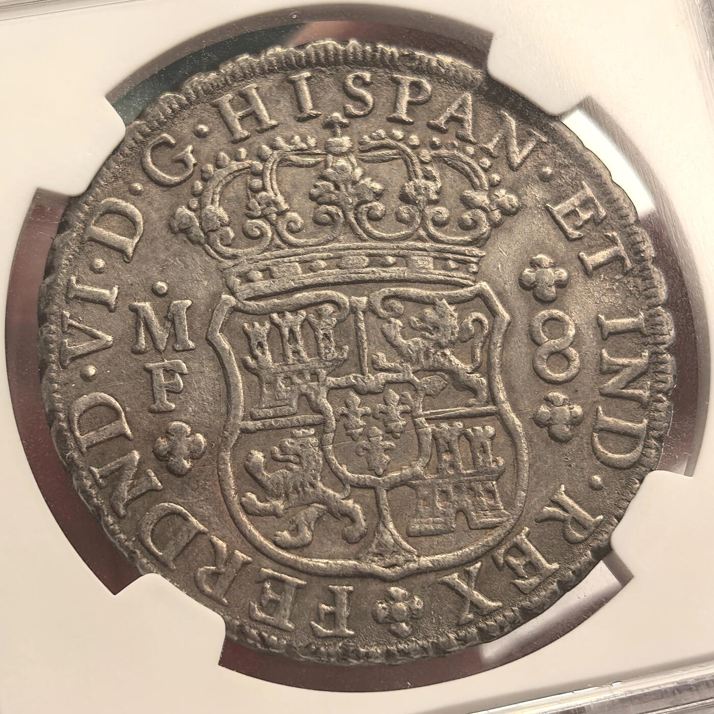 博洋堂世界钱币拍卖第142期（全场包邮） NGC AU 西属墨西哥1752年费六地球双柱8R银币MO MF NGC早期紫标 斐迪南六世这个年份常常有弱打 这枚双面均打制漂亮 难得的状态 砸盒养一养重评有机会出分