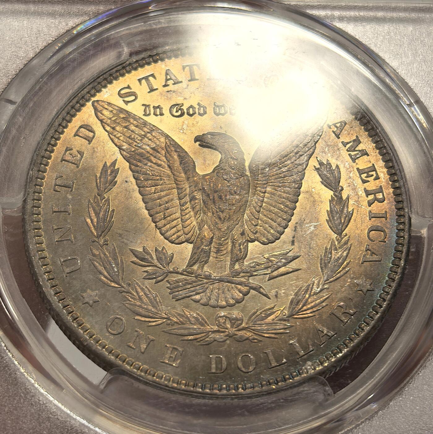 博洋堂世界钱币拍卖第142期（全场包邮） PCGS MS66 美国1884摩根 高分老包浆 背面下方卡槽有一小磕