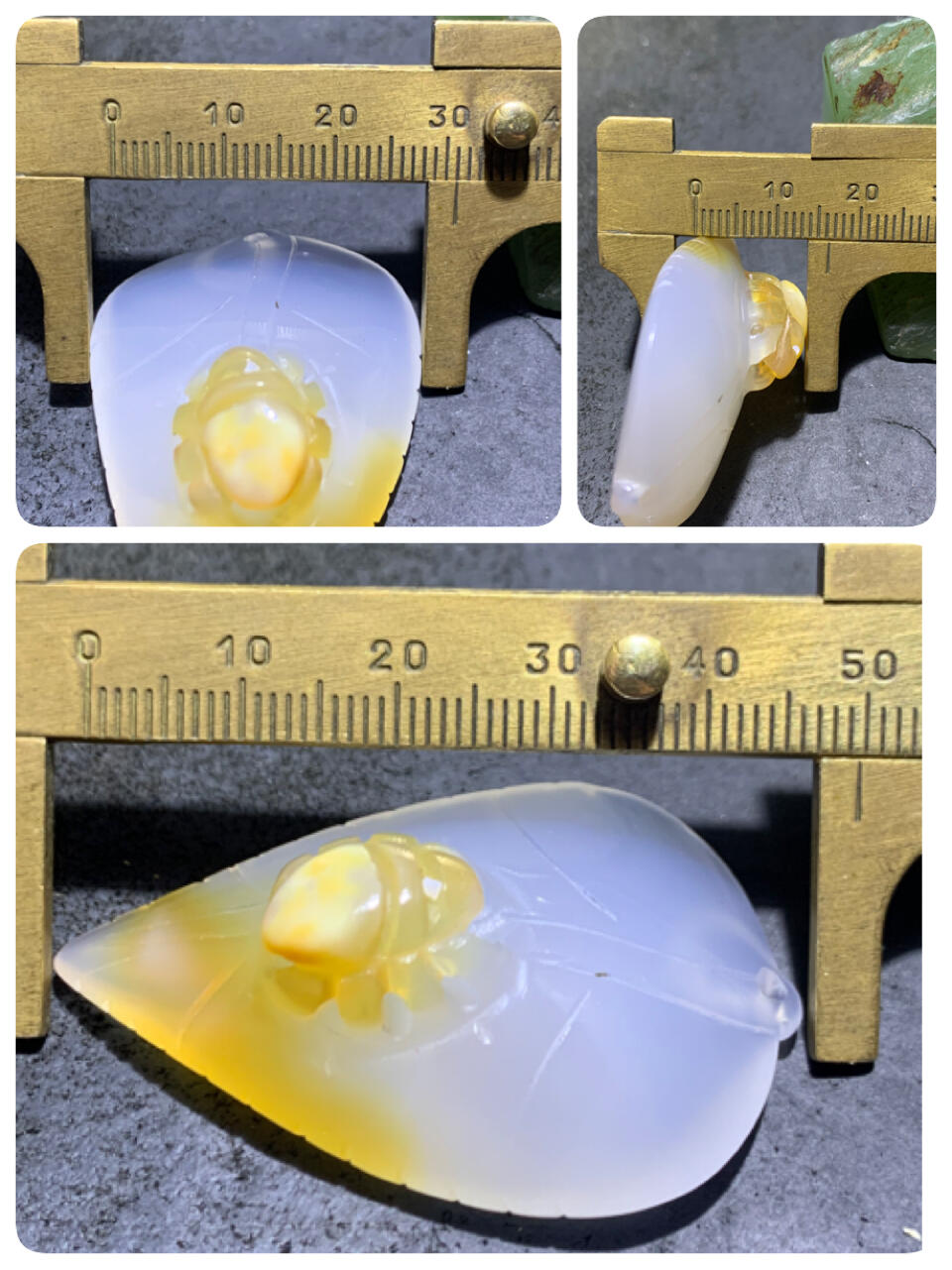 精美手工雕刻天然原皮马达加斯加玛瑙俏色巧雕树叶蜘蛛吊坠(把件)一个