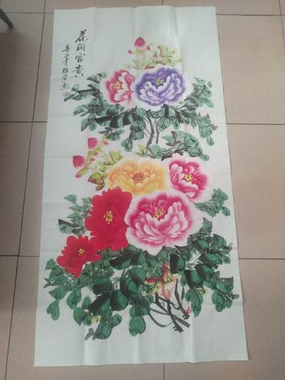 国画 书法 - 吴雅君老师手绘 花开富贵。140-70cm。