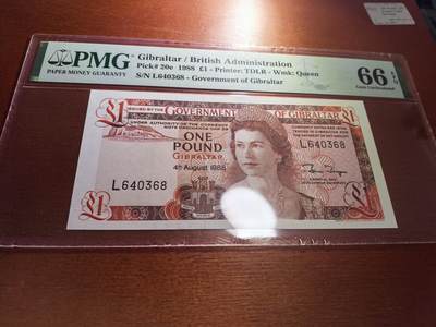 长老汇蛇年精选第五十九场拍卖 - 1988直布罗陀1镑纸钞，PMG 66