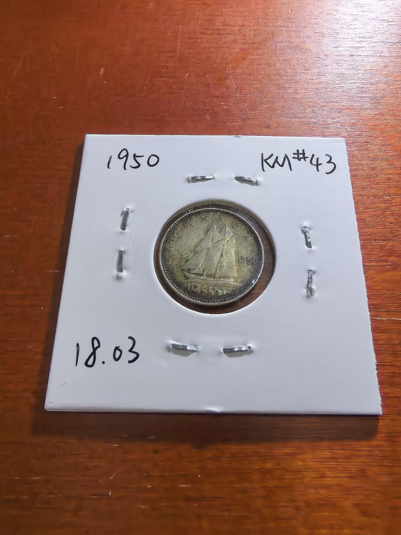 长老汇蛇年精选第五十九场拍卖 1950加拿大乔治六世10分银币，2.328克800银