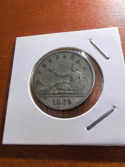长老汇蛇年精选第五十九场拍卖 - 1869（69）西班牙拿花2比塞塔银币，10克835银，马德里造币厂，克书XF40分200美金