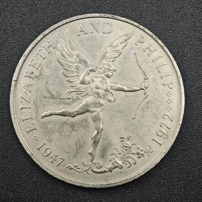 【淘币小摊】实时拍第七百六十三拍  国庆10拍 克朗币银币场 外出13号发货  满百包邮可预留二周 每周一统一发货   - 根西岛1972年女王银婚小飞人25便士纪念币