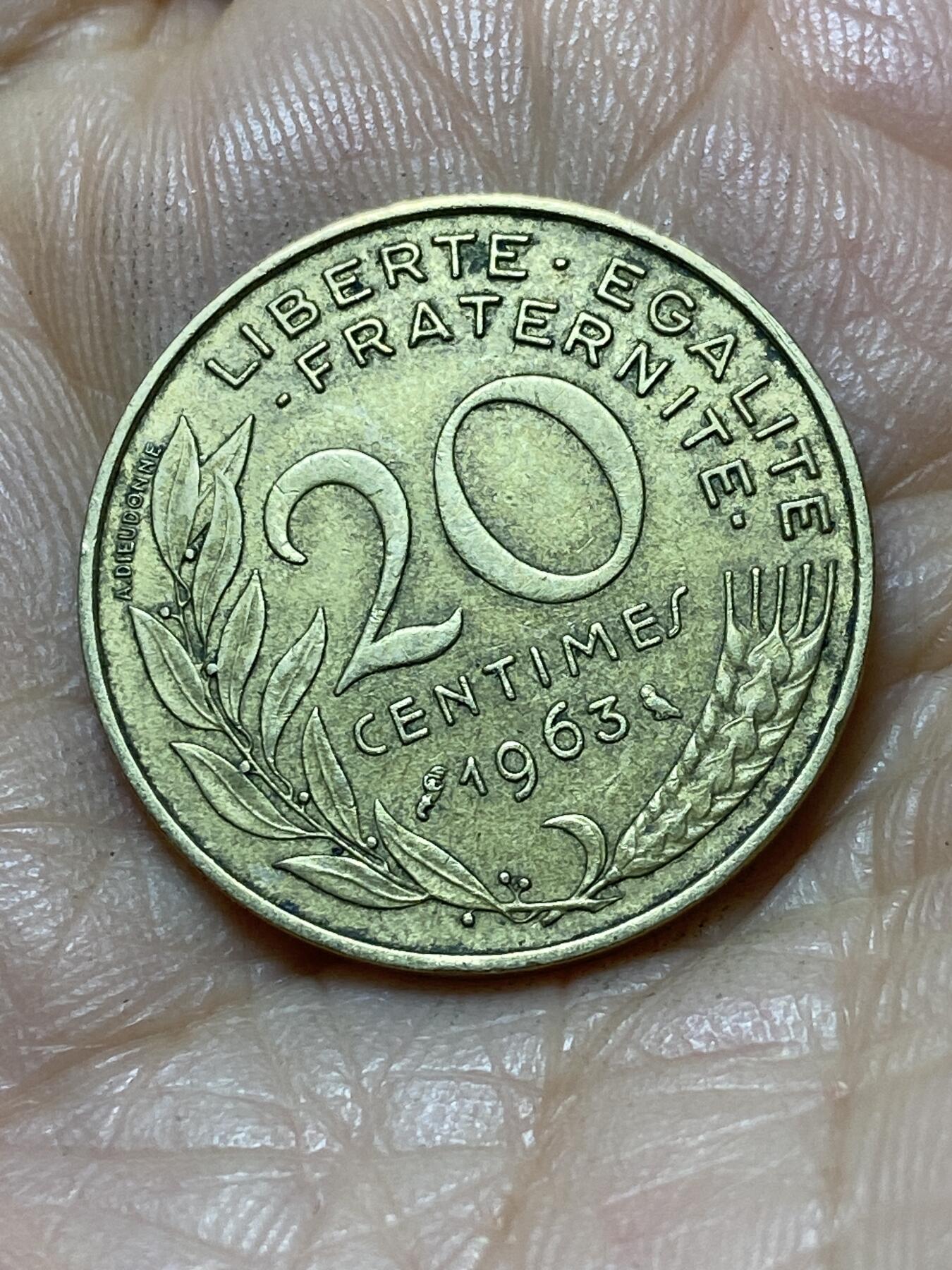 2025年第一百零七场(总第一百三十三场）外国好品散币(免佣金) 法国🇫🇷1963年20分(猫头鹰标，早期年份)