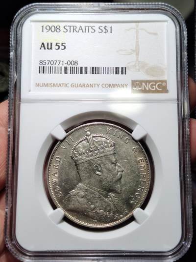中外钱币第四场 - NGC-AU55分1908年英属海峡壹圆