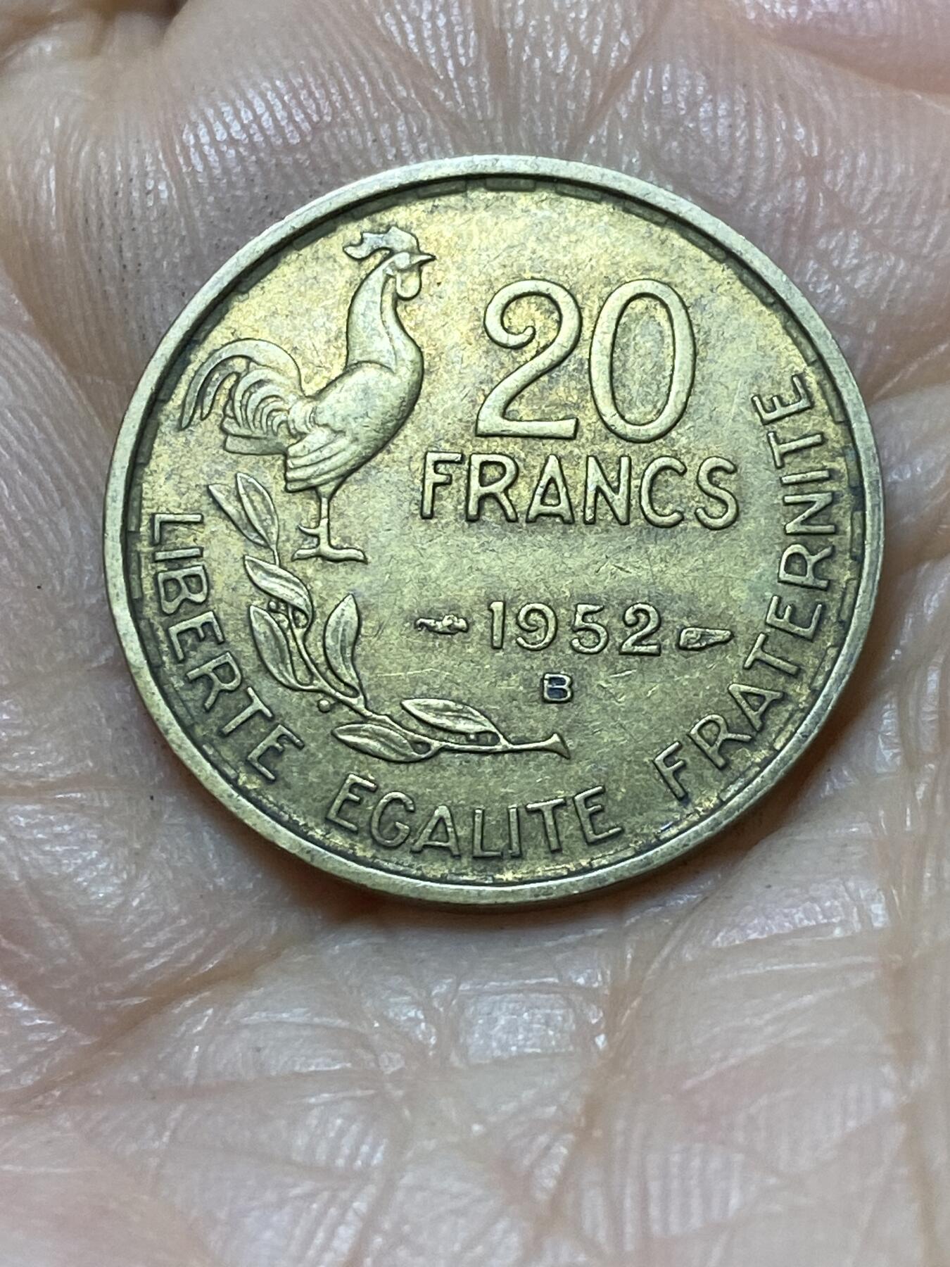 2025年第一百零七场(总第一百三十三场）外国好品散币(免佣金) 法兰西第四共和国1952年20法郎(B标，博蒙莱罗热造)
