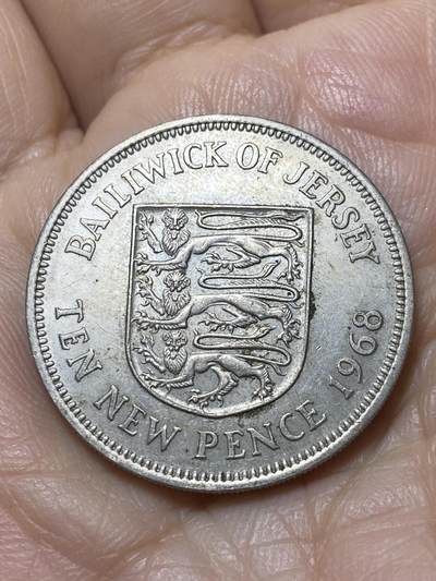 2025年第一百零七场(总第一百三十三场）外国好品散币(免佣金) - 英属泽西岛🇯🇪1968年10新便士(伊丽莎白二世中年花冠，十进制第一版首发年)
