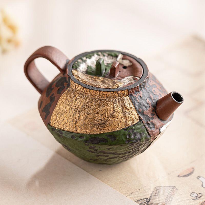 杂相专场（5） 手工描金粗陶老岩泥百家茶壶
