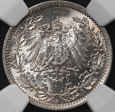修遠堂世界钱币第八十八期 - NGC MS67 1916年德国1/2马克银币 A厂铭 
