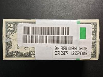 【德藏】世界币章拍卖第149期（拍品征集中~欢迎藏友联系） - 整捆 美国联邦储备银行2美元纸币 1000张 原包