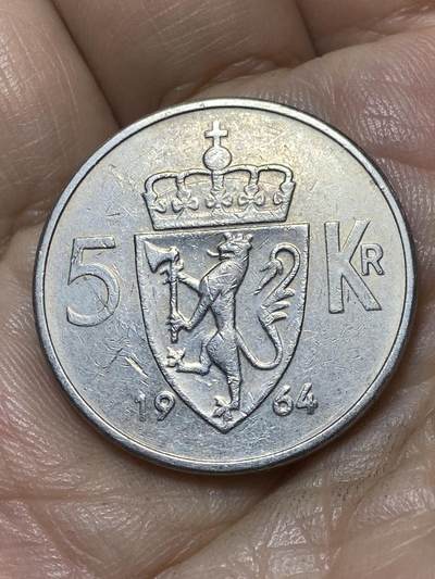 2025年第一百零七场(总第一百三十三场）外国好品散币(免佣金) - 挪威🇳🇴1964年5克朗(奥拉夫五世第一版最大面值)