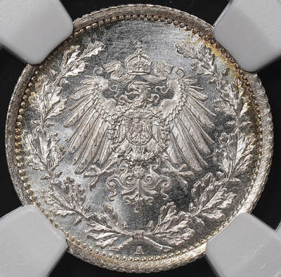 修遠堂世界钱币第八十八期 - NGC MS67 1914年德国1/2马克银币 A厂铭 环彩  冠军分